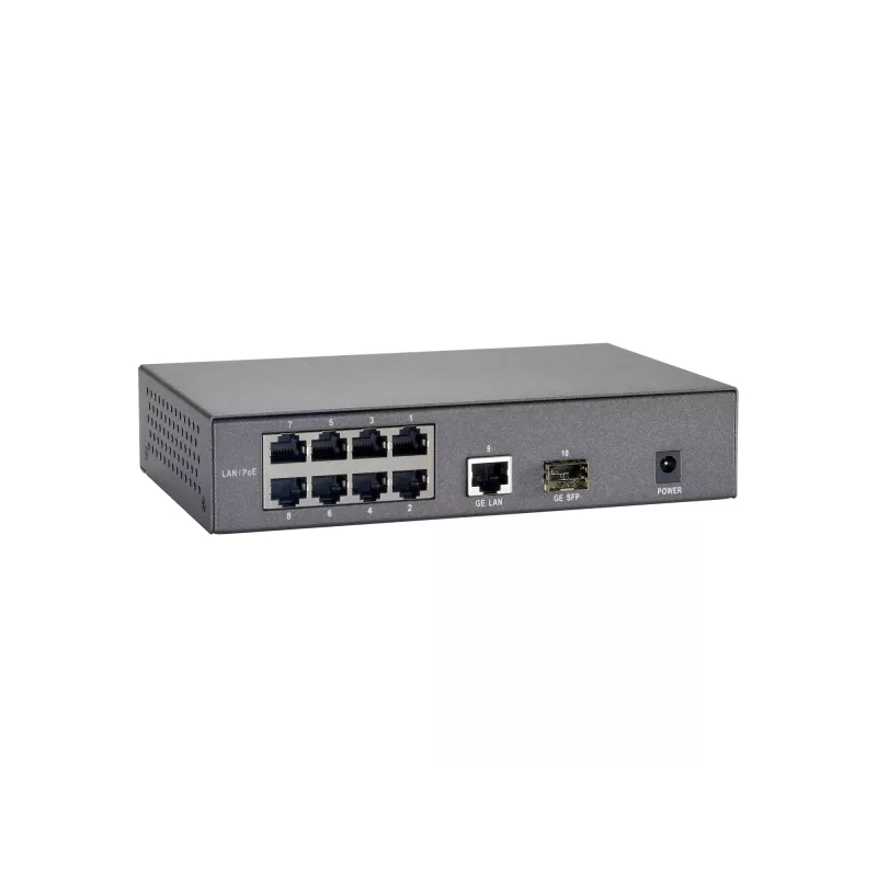 Switch PoE Fast Ethernet LevelOne de 10 portas, 1 x Gigabit RJ45, 1 x Gigabit SFP, 8 saídas PoE, 120 W