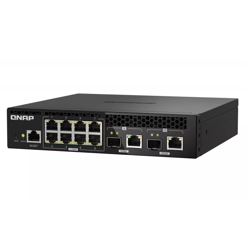 QNAP QSW-M2108R-2C switch L2 gerido, 8 x 2,5GbE + 2 x 10GbE SFP+/RJ-45 combo, meia largura, montável em rack