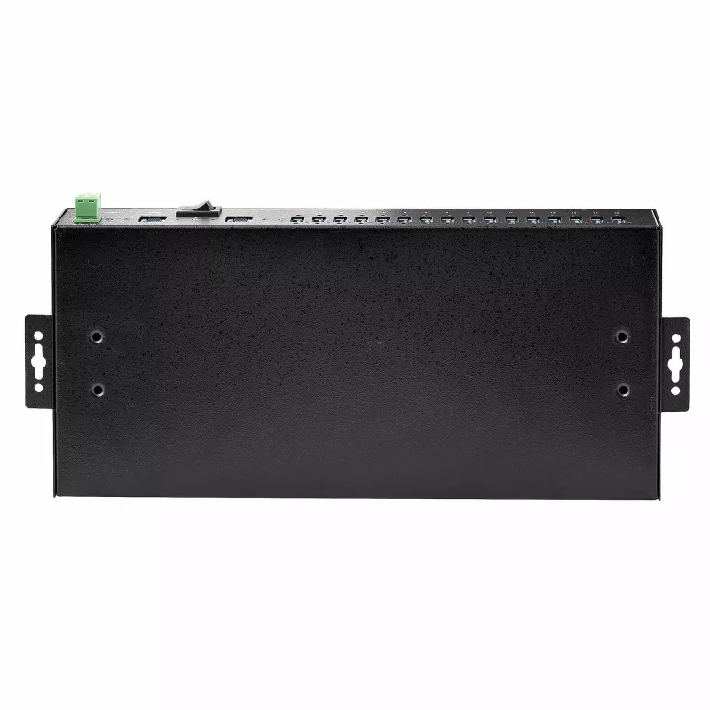 StarTech.com Hub USB industrial 5Gbps de 16 portas com fonte de alimentação, caixa metálica, montável, proteção ESD, alimentação por blocos de terminais, função de carregamento USB, comutador dual-host – TAA