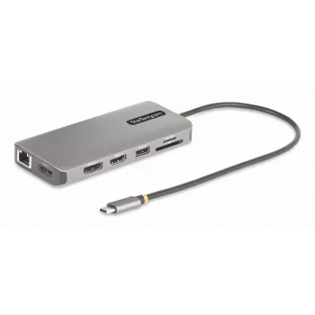 StarTech.com Adaptador multiporta USB-C para três monitores, Dual 4K 60 Hz + 4K 30 Hz HDMI & DisplayPort, hub USB de 4 portas, 100 W PD Pass-Through, GbE, leitor de cartões SD/MicroSD