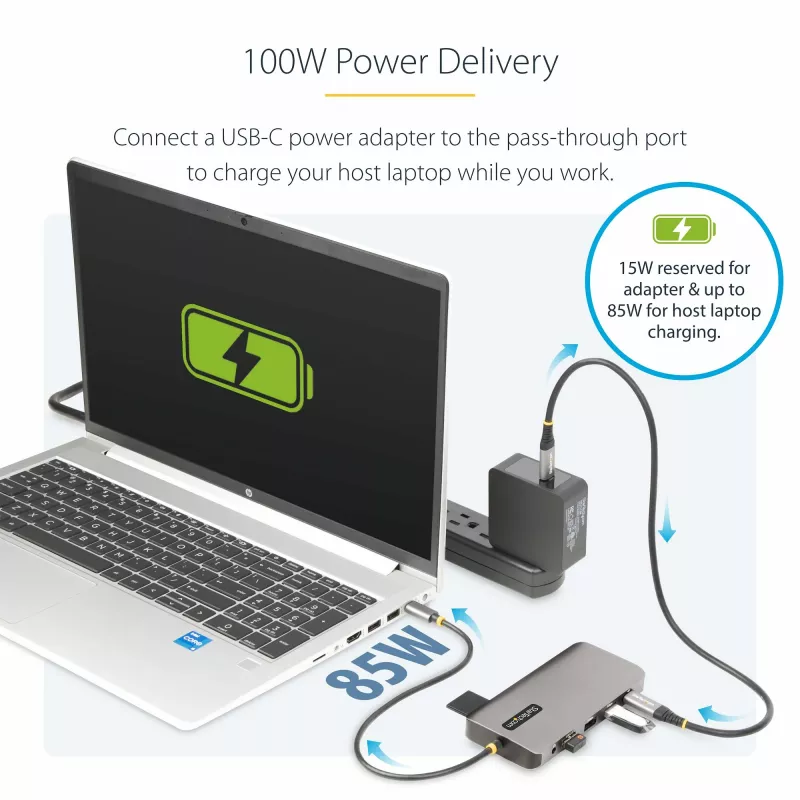 StarTech.com Adaptador multiporta USB-C para três monitores, Dual 4K 60 Hz + 4K 30 Hz HDMI & DisplayPort, hub USB de 4 portas, 100 W PD Pass-Through, GbE, leitor de cartões SD/MicroSD