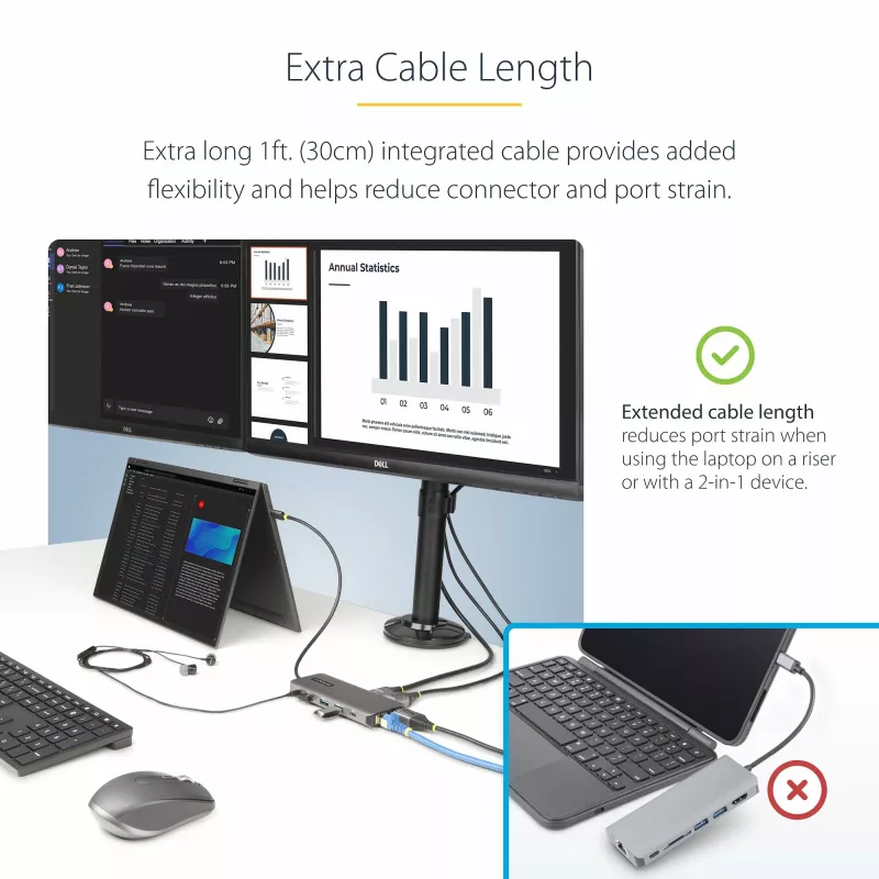 StarTech.com Adaptador multiporta USB-C para três monitores, Dual 4K 60 Hz + 4K 30 Hz HDMI & DisplayPort, hub USB de 4 portas, 100 W PD Pass-Through, GbE, leitor de cartões SD/MicroSD