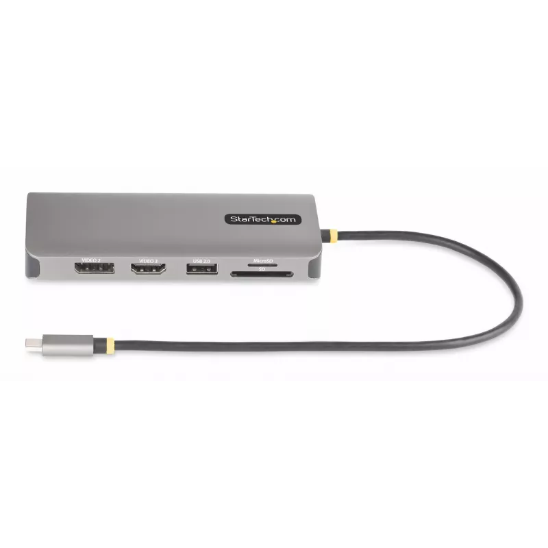 StarTech.com Adaptador multiporta USB-C para três monitores, Dual 4K 60 Hz + 4K 30 Hz HDMI & DisplayPort, hub USB de 4 portas, 100 W PD Pass-Through, GbE, leitor de cartões SD/MicroSD