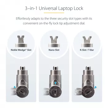 StarTech.com Fecho universal para portátil 3-em-1 6.6ft (2m), cabo de segurança com chave mestra, segurança informática, compatível com Noble Wedge®/Nano/K-Slot; cabo anti-roubo resistente a cortes