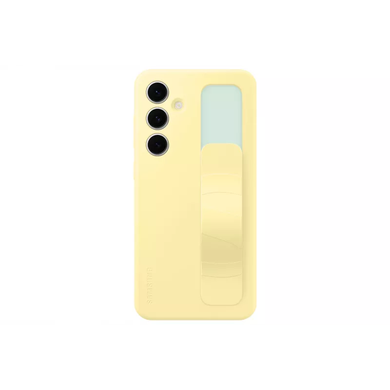 Capa Samsung Galaxy S24 FE amarela monocromática com suporte de mesa