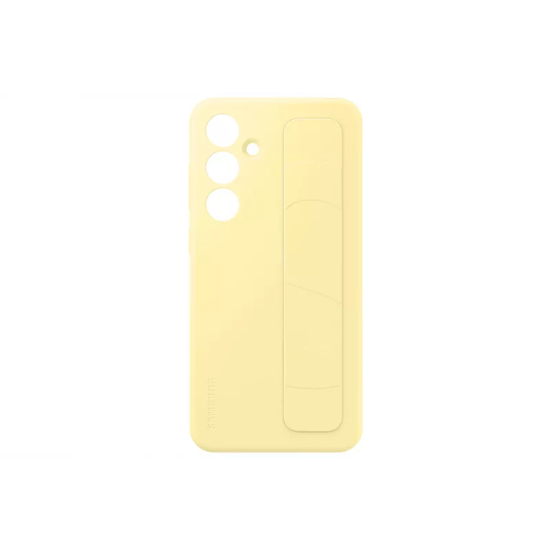 Capa Samsung Galaxy S24 FE amarela monocromática com suporte de mesa