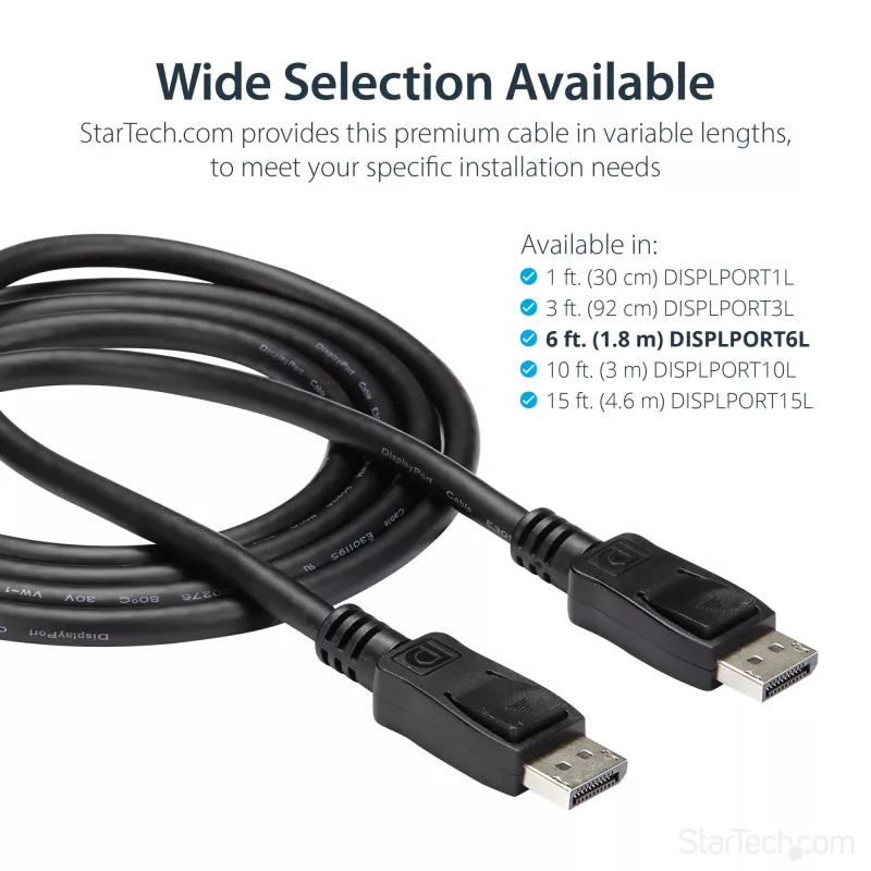Cabo DisplayPort 1.2 StarTech.com 1,8 m (6ft) – Cabo DisplayPort 4K x 2K Ultra HD certificado VESA – Cabo DP para DP para monitor – Cabo de vídeo/display DP – Fichas DP com bloqueio