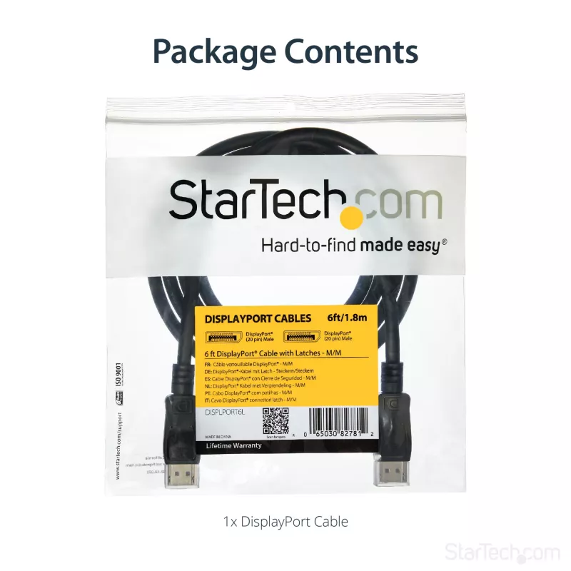 Cabo DisplayPort 1.2 StarTech.com 1,8 m (6ft) – Cabo DisplayPort 4K x 2K Ultra HD certificado VESA – Cabo DP para DP para monitor – Cabo de vídeo/display DP – Fichas DP com bloqueio