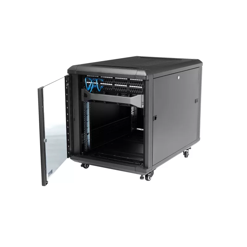 Armário de servidor 12U de 4 postes StarTech.com, armário de dados de 19 polegadas com fecho para equipamento de computador/AV/IT, rack de escritório/rede doméstica com rodas e calhas de montagem ajustáveis