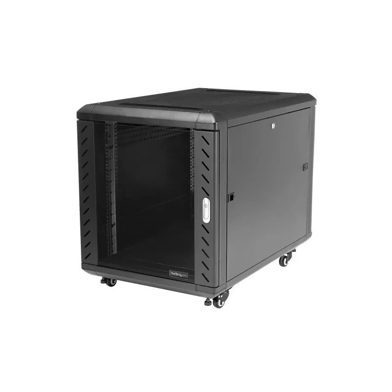 Armário de servidor 12U de 4 postes StarTech.com, armário de dados de 19 polegadas com fecho para equipamento de computador/AV/IT, rack de escritório/rede doméstica com rodas e calhas de montagem ajustáveis