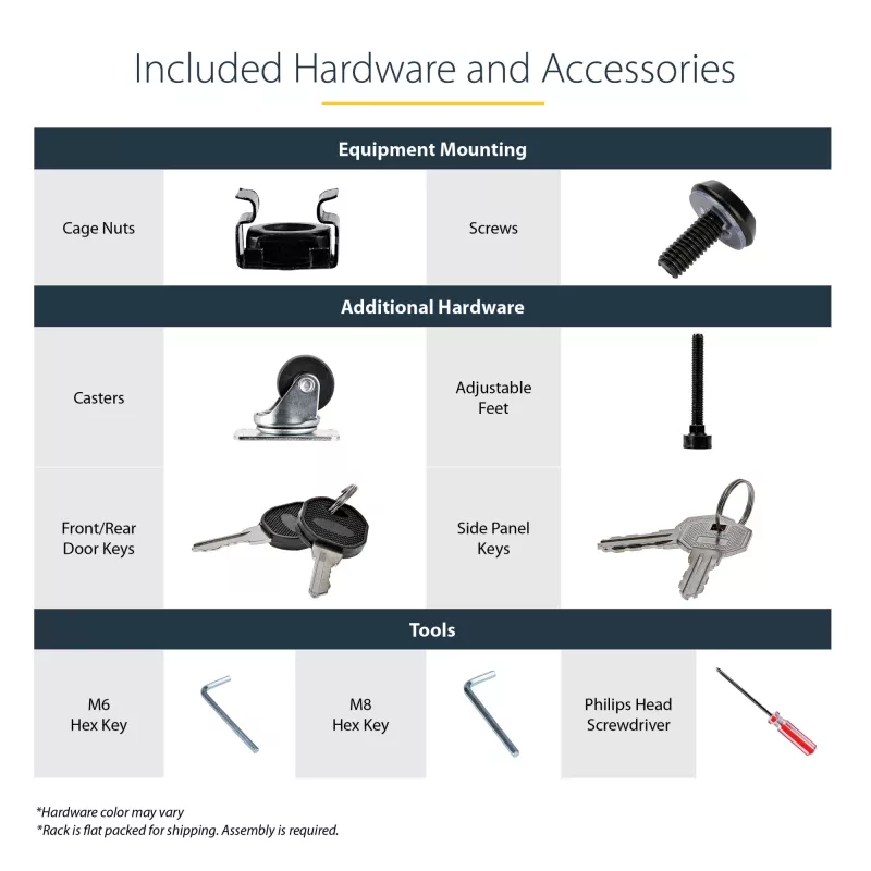 Armário de servidor 12U de 4 postes StarTech.com, armário de dados de 19 polegadas com fecho para equipamento de computador/AV/IT, rack de escritório/rede doméstica com rodas e calhas de montagem ajustáveis
