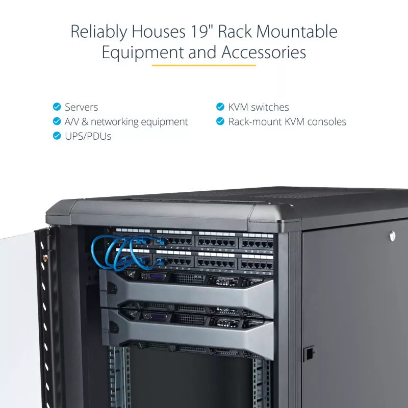 Armário de servidor 12U de 4 postes StarTech.com, armário de dados de 19 polegadas com fecho para equipamento de computador/AV/IT, rack de escritório/rede doméstica com rodas e calhas de montagem ajustáveis