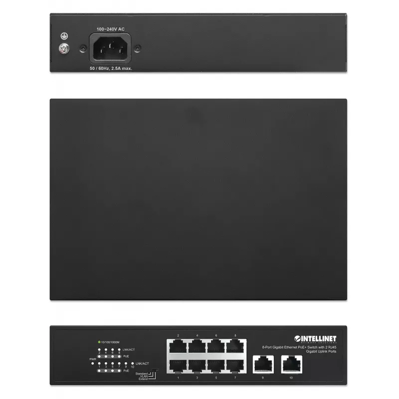 Switch Intellinet 8 portas Gigabit Ethernet PoE+ 120W 2 portas uplink