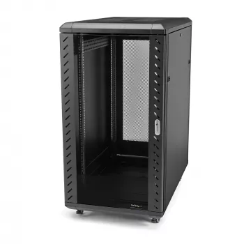 Armário de servidor StarTech.com 4 postes 18HE, armário de dados 19 polegadas com fecho para equipamento informático / AV / IT, armário de rede de escritório / doméstico com rodas e calhas de montagem ajustáveis