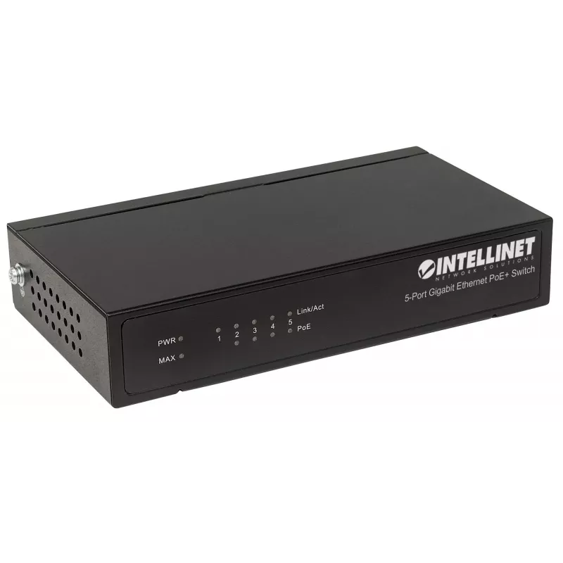 Switch Intellinet 5 portas Gigabit Ethernet PoE+, 4 portas PSE, compatível com IEEE 802.3at/af Power over Ethernet (PoE+/PoE), 60 W, de secretária