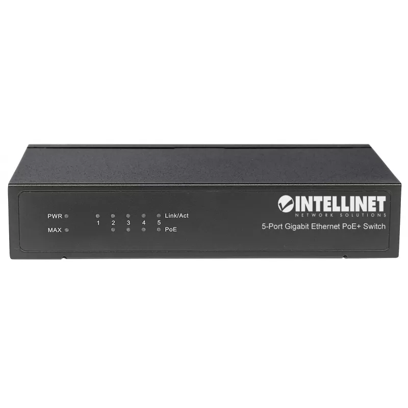 Switch Intellinet 5 portas Gigabit Ethernet PoE+, 4 portas PSE, compatível com IEEE 802.3at/af Power over Ethernet (PoE+/PoE), 60 W, de secretária
