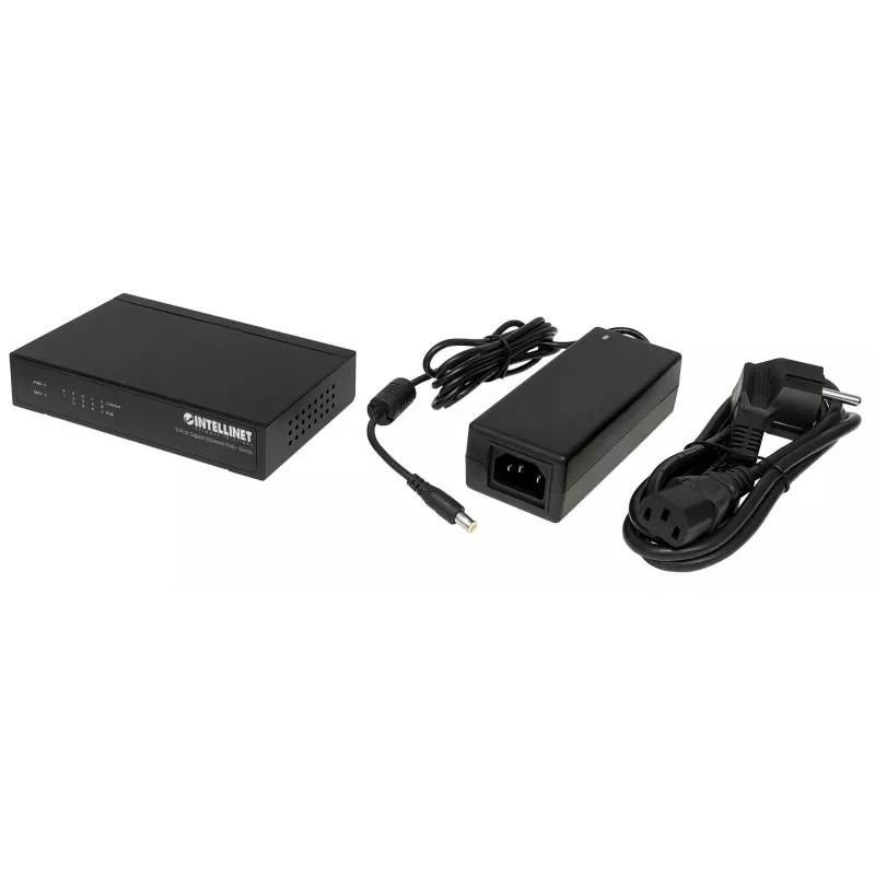 Switch Intellinet 5 portas Gigabit Ethernet PoE+, 4 portas PSE, compatível com IEEE 802.3at/af Power over Ethernet (PoE+/PoE), 60 W, de secretária