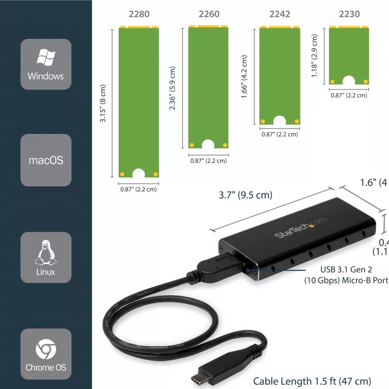 Caixa StarTech.com para SSD M.2 SATA - USB 3.1 (10 Gbit/s) com cabo USB-C