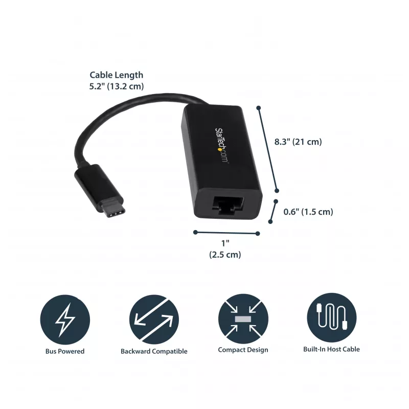Adaptador StarTech.com USB-C para Gigabit Ethernet - preto