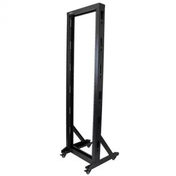 Rack de servidor StarTech.com 2 postes 42U móvel de estrutura aberta, rack de rede 19 polegadas de dois postes com rodas, rack aberto móvel para equipamento AV/dados/média/IT, rack de computador para casa/escritório - rodas incluídas