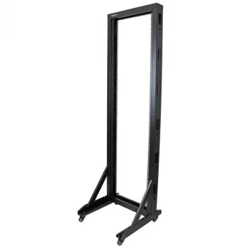 Rack de servidor StarTech.com 2 postes 42U móvel de estrutura aberta, rack de rede 19 polegadas de dois postes com rodas, rack aberto móvel para equipamento AV/dados/média/IT, rack de computador para casa/escritório - rodas incluídas