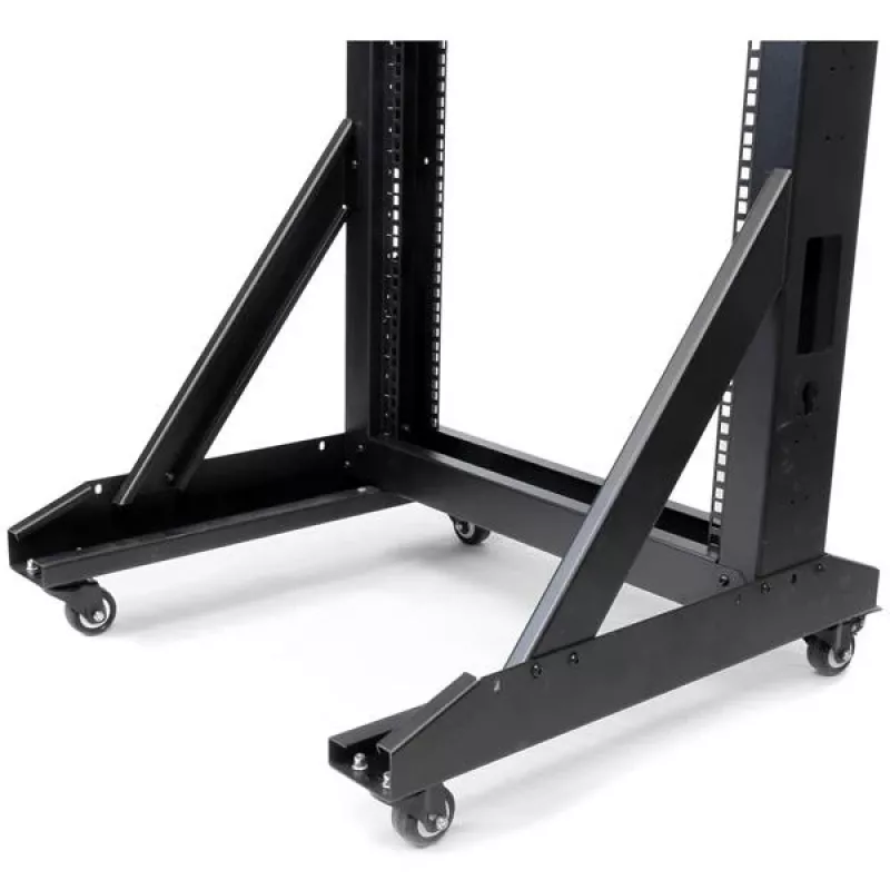 Rack de servidor StarTech.com 2 postes 42U móvel de estrutura aberta, rack de rede 19 polegadas de dois postes com rodas, rack aberto móvel para equipamento AV/dados/média/IT, rack de computador para casa/escritório - rodas incluídas
