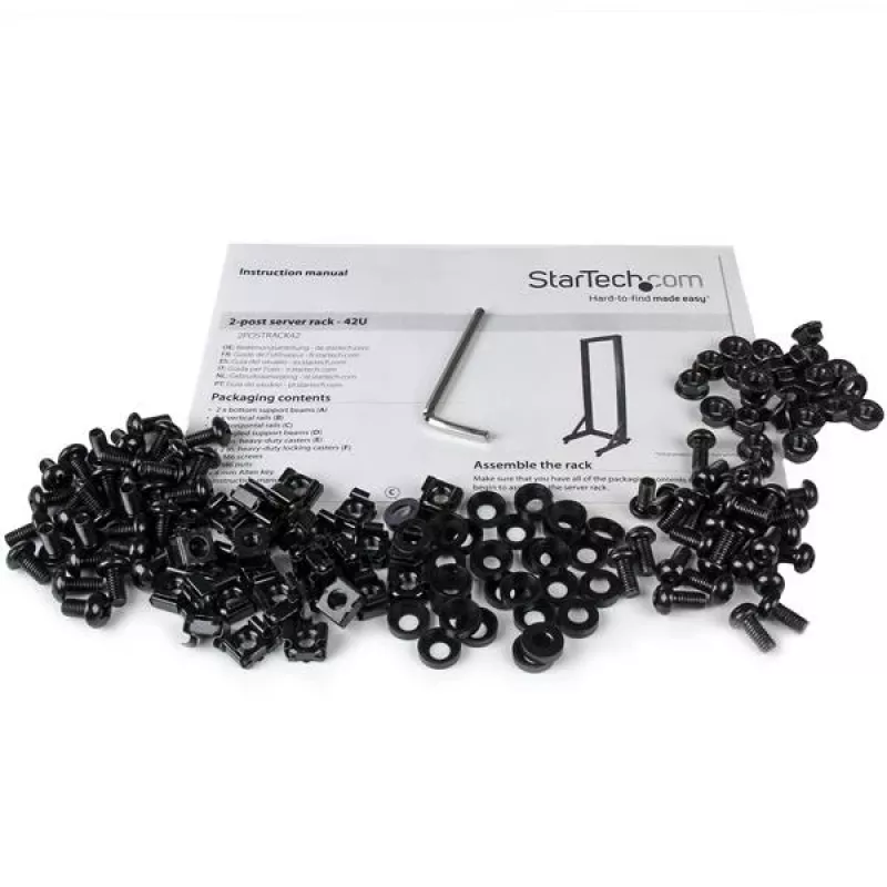 Rack de servidor StarTech.com 2 postes 42U móvel de estrutura aberta, rack de rede 19 polegadas de dois postes com rodas, rack aberto móvel para equipamento AV/dados/média/IT, rack de computador para casa/escritório - rodas incluídas