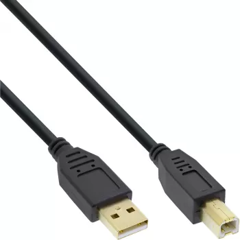 InLine 34503S cabo USB 2.0 Type A macho para Type B macho, preto, contactos banhados a ouro, 0,3 m