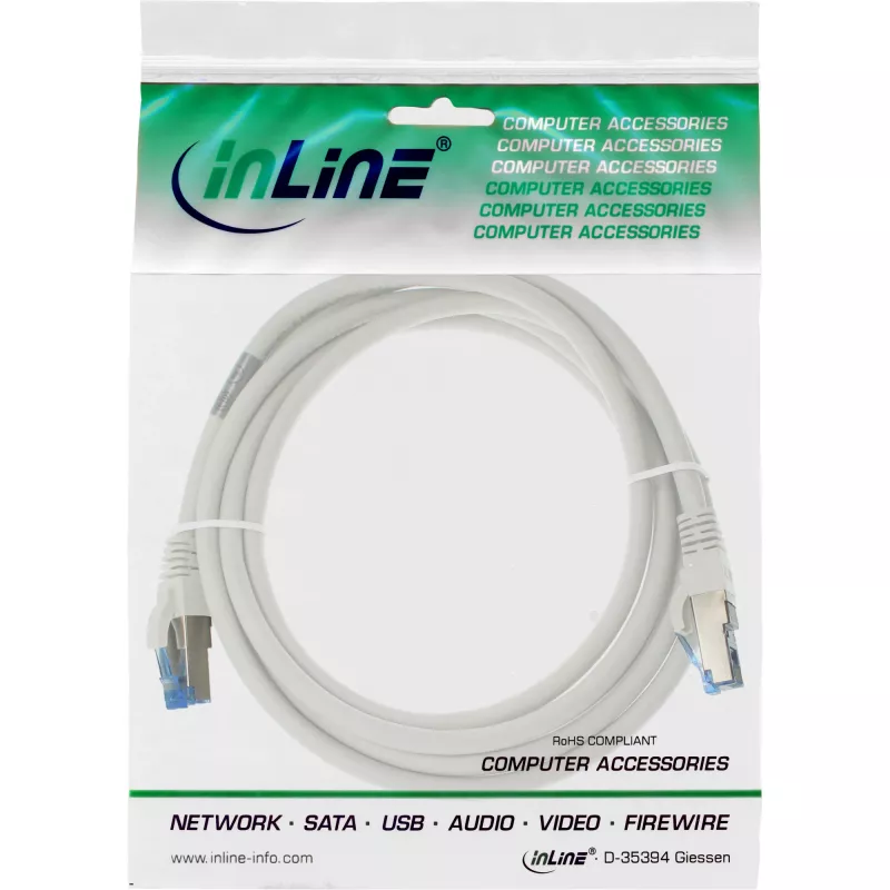 Cabo de rede S/FTP PiMF Cat.6A InLine sem halogéneos 500 MHz branco 2 m