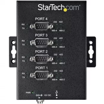 Hub serial de 4 portas StarTech.com adaptador USB para RS232/RS485/RS422 - hub conversor USB 2.0 para série DB9 industrial - certificado IP30 - hub serial em metal para montagem em calha DIN - proteção ESD de 15kV