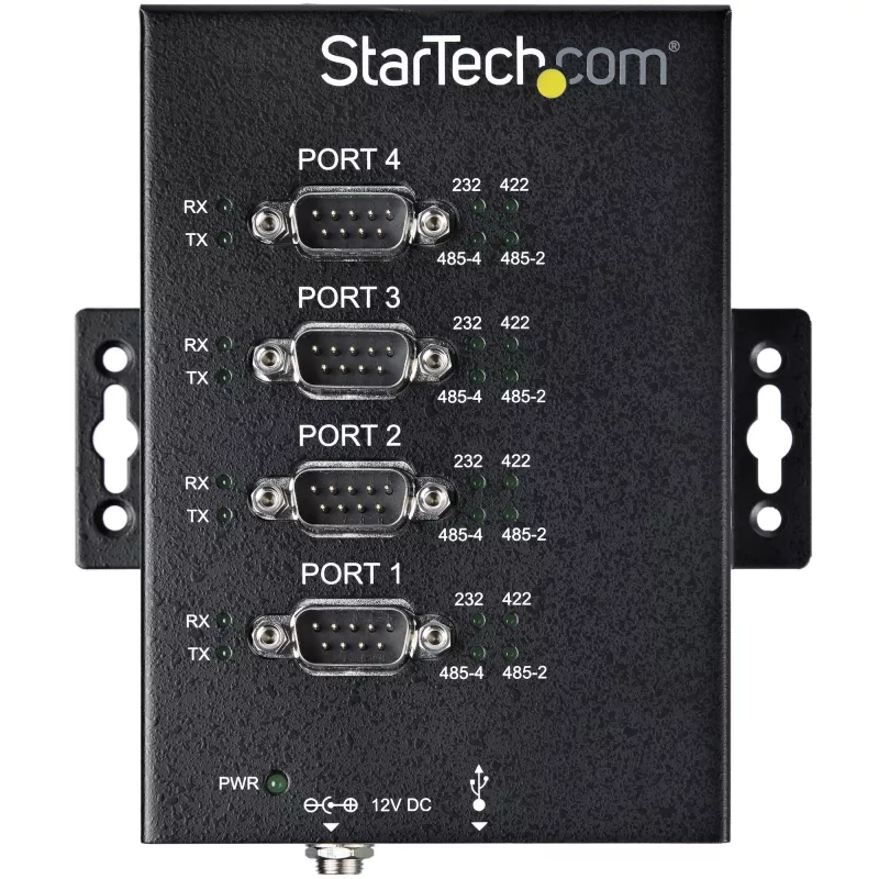 Hub serial de 4 portas StarTech.com adaptador USB para RS232/RS485/RS422 - hub conversor USB 2.0 para série DB9 industrial - certificado IP30 - hub serial em metal para montagem em calha DIN - proteção ESD de 15kV