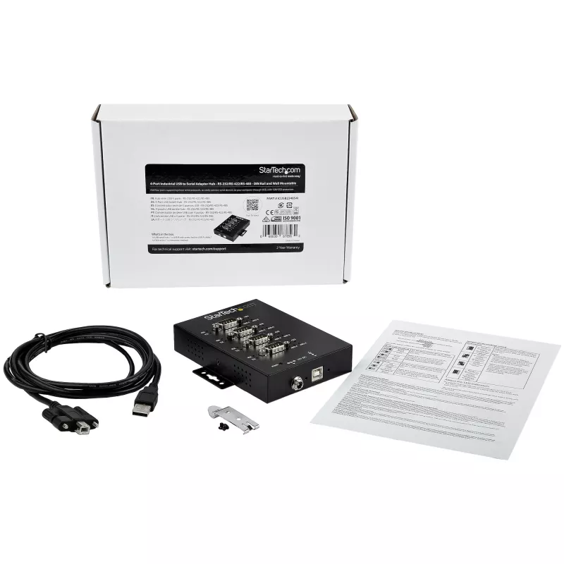 Hub serial de 4 portas StarTech.com adaptador USB para RS232/RS485/RS422 - hub conversor USB 2.0 para série DB9 industrial - certificado IP30 - hub serial em metal para montagem em calha DIN - proteção ESD de 15kV