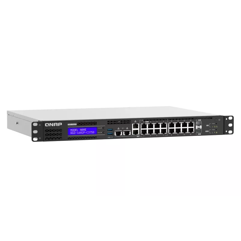 QNAP QGD-1602P gerido L2 Gigabit Ethernet (10/100/1000) Power over Ethernet (PoE) 1U preto, cinzento