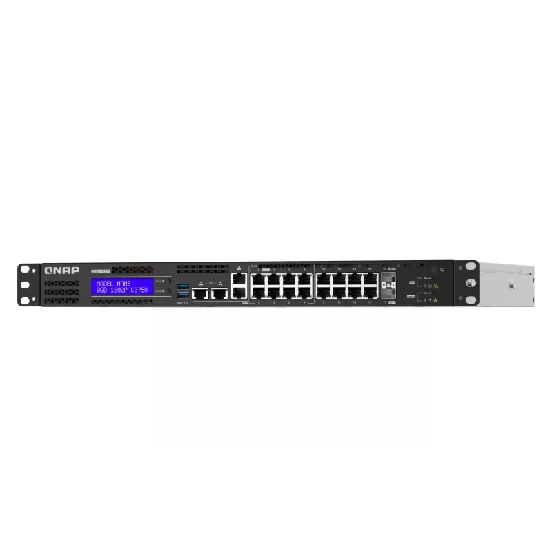 QNAP QGD-1602P gerido L2 Gigabit Ethernet (10/100/1000) Power over Ethernet (PoE) 1U preto, cinzento