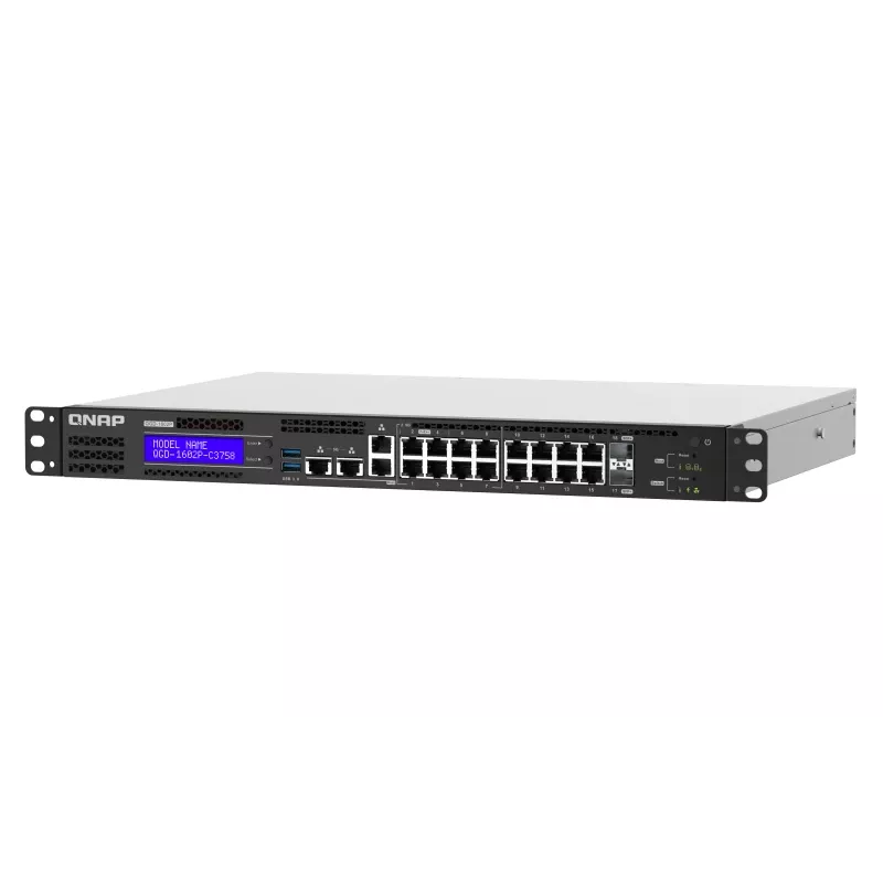QNAP QGD-1602P gerido L2 Gigabit Ethernet (10/100/1000) Power over Ethernet (PoE) 1U preto, cinzento