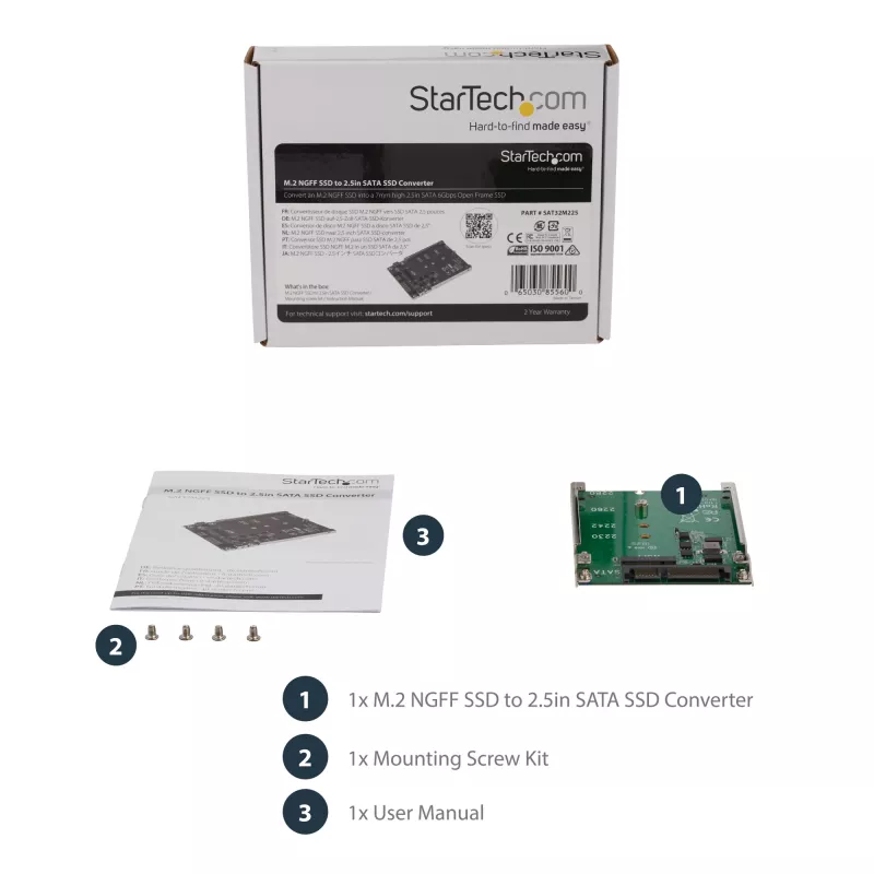 Adaptador StarTech.com M.2 SATA SSD para 2,5 polegadas SATA - conversor M.2 NGFF para SATA - 7mm - suporte open-frame - adaptador para disco M2