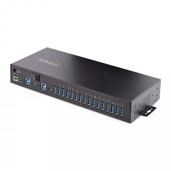Hub USB 3.0 industrial de 16 portas StarTech.com 5Gbps, metal, montagem DIN/em superfície/em rack, proteção ESD, alimentação por bloco de terminais, até 120 W de carregamento USB partilhado, hub/switch dual-host