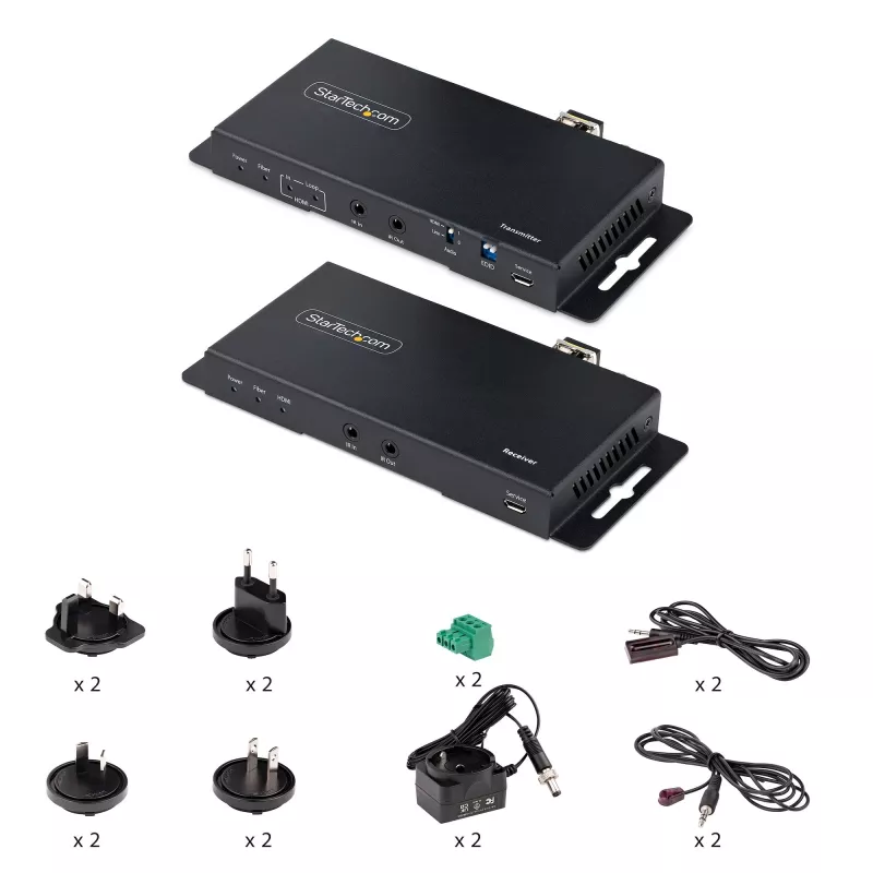 StarTech.com ST121HD20FXA2 kit extensor HDMI por fibra ótica 4K 60Hz, até 1 km (monomodo) / 300 m (multimodo), LC, HDR, HDCP, áudio/RS232/IR, transmissor e recetor
