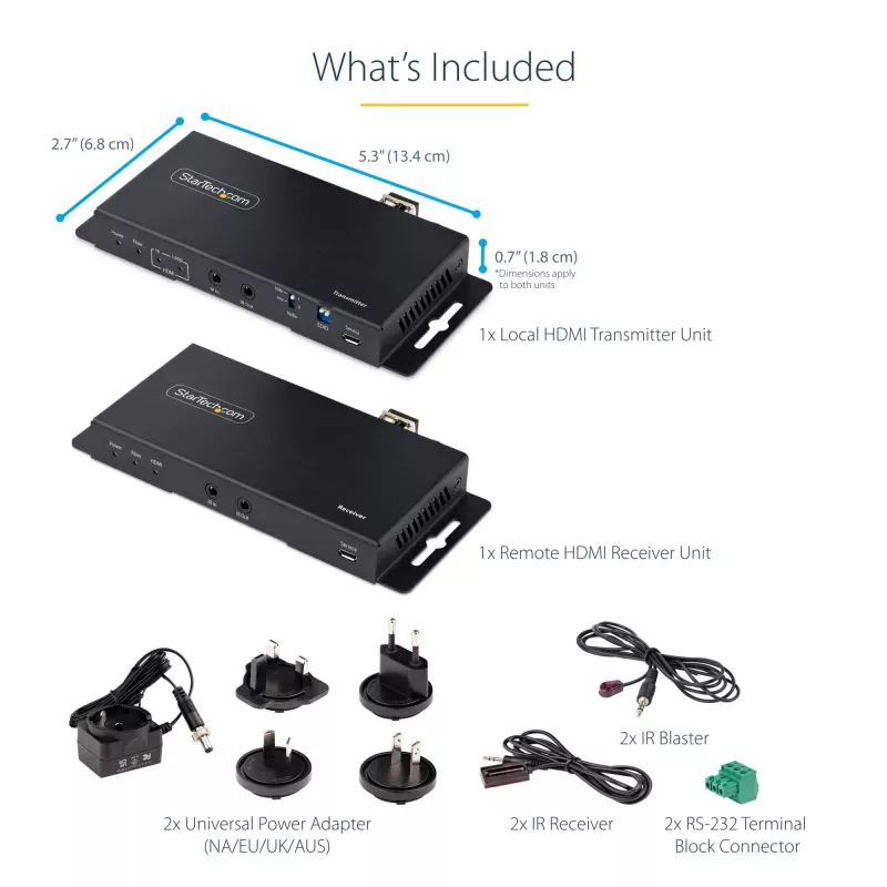 StarTech.com ST121HD20FXA2 kit extensor HDMI por fibra ótica 4K 60Hz, até 1 km (monomodo) / 300 m (multimodo), LC, HDR, HDCP, áudio/RS232/IR, transmissor e recetor