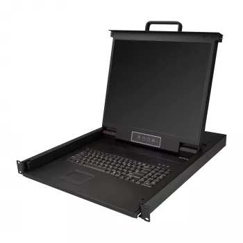 Consola KVM StarTech.com para rack – KVM VGA de porta única com monitor LCD de 19 polegadas para armário de servidor – Gaveta KVM LCD universal 1HE totalmente equipada com cabos e hardware – Suporte USB – 50.000 MTBF