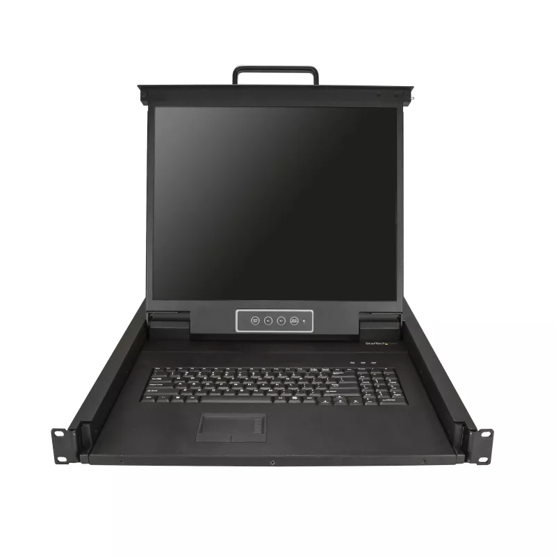 Consola KVM StarTech.com para rack – KVM VGA de porta única com monitor LCD de 19 polegadas para armário de servidor – Gaveta KVM LCD universal 1HE totalmente equipada com cabos e hardware – Suporte USB – 50.000 MTBF