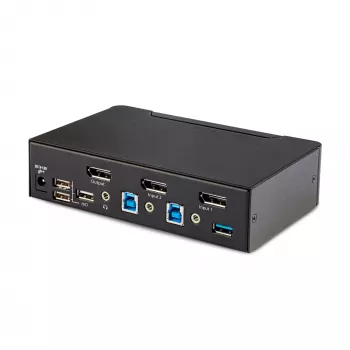 Comutador KVM DisplayPort de 2 portas StarTech.com, 8K 60Hz / 4K 144Hz, ecrã único, DP 1.4, 2x portas USB 3.0, 4x portas USB 2.0 HID, comutação por botões e teclas de atalho, em conformidade com TAA - independente do sistema operativo, caixa metálica