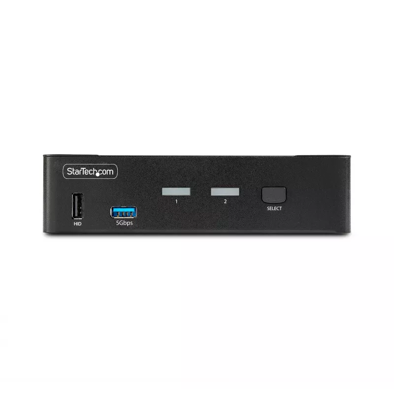 Comutador KVM DisplayPort de 2 portas StarTech.com, 8K 60Hz / 4K 144Hz, ecrã único, DP 1.4, 2x portas USB 3.0, 4x portas USB 2.0 HID, comutação por botões e teclas de atalho, em conformidade com TAA - independente do sistema operativo, caixa metálica