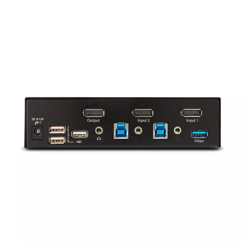 Comutador KVM DisplayPort de 2 portas StarTech.com, 8K 60Hz / 4K 144Hz, ecrã único, DP 1.4, 2x portas USB 3.0, 4x portas USB 2.0 HID, comutação por botões e teclas de atalho, em conformidade com TAA - independente do sistema operativo, caixa metálica