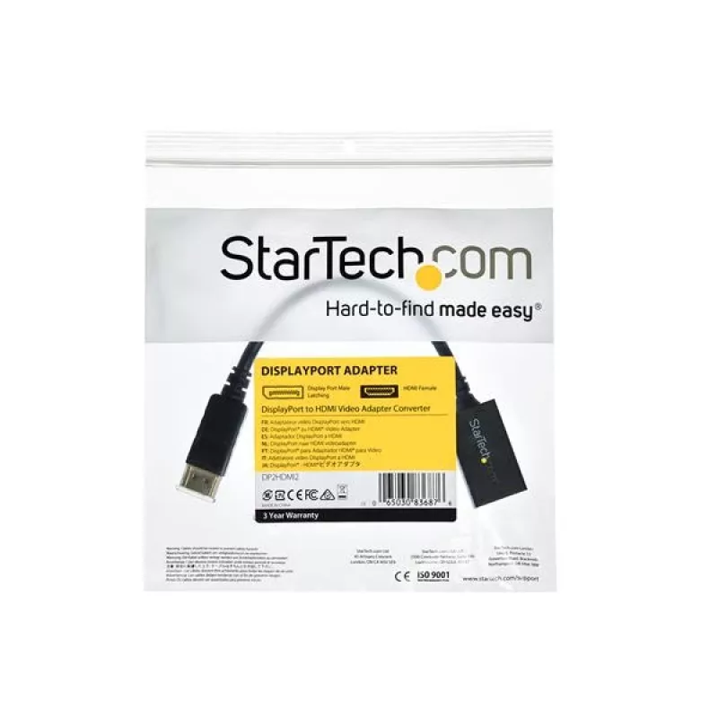 StarTech.com DP2HDMI2 adaptador de vídeo / conversor de DisplayPort para HDMI, macho/fêmea, até 1920x1200, 25 cm