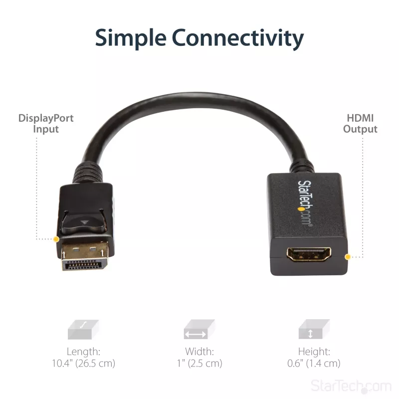 StarTech.com DP2HDMI2 adaptador de vídeo / conversor de DisplayPort para HDMI, macho/fêmea, até 1920x1200, 25 cm