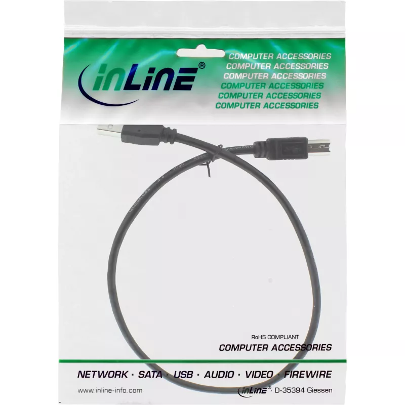 Cabo USB 2.0 tipo A macho / B macho preto 0,5m InLine 34550X