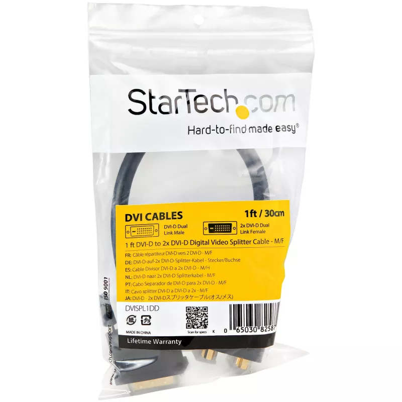 Cabo divisor de vídeo digital DVI-D para 2x DVI-D StarTech.com 30cm (1 ft) - M/F~1 ft DVI-D para 2x DVI-D Cabo divisor de vídeo digital - M/F