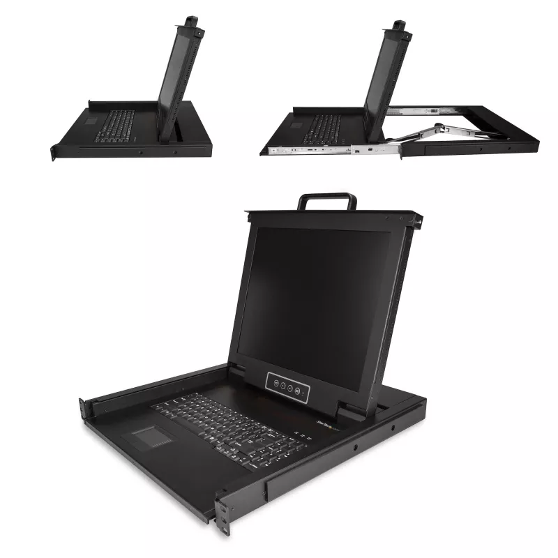 Consola KVM para rack StarTech.com – KVM VGA de porta única com monitor LCD de 17 polegadas para rack de servidor – Gaveta KVM LCD 1U universal totalmente equipada com cabos e hardware – Suporte USB – 50.000 MTBF