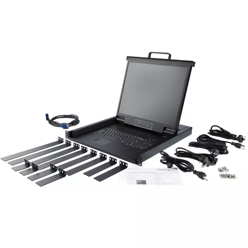 Consola KVM para rack StarTech.com – KVM VGA de porta única com monitor LCD de 17 polegadas para rack de servidor – Gaveta KVM LCD 1U universal totalmente equipada com cabos e hardware – Suporte USB – 50.000 MTBF